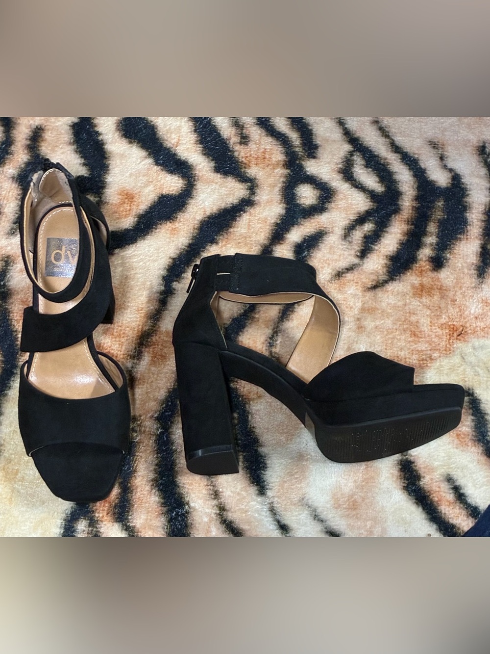 DV by Dolce Vita Ingrid Black Suede Platform Block Heel Sandals Size 6.5